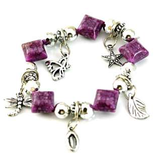   Amethyst Stretch Artifical Stone Beads Dangle Bangle Bracelet Jewelry