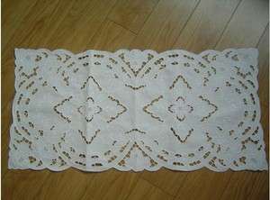 Vintage Handmade cutwork and Embroidery White Table Runner  