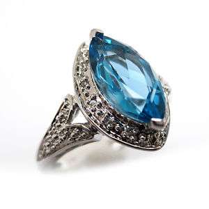 Silver Ring with Blue Topaz & Diamonds   NEW    (7)  