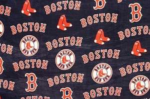 Boston Red Sox on Navy MLB Major League Baseball Print Fleece Fabric 