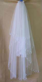   Beaded White/Ivory Wedding Bridal Dress Tiara Veil with comb  