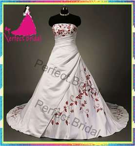 White Wedding Dress Burgundy Embroider Brida Party Ball Bridal Gown 