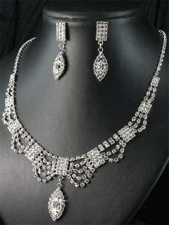   Bridesmaids Diamante Clear Crystal Necklace Earrings Set Prom 165