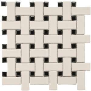 Basket Weave Cream & Black 9 3/4 x 9 3/4 Inch Glazed Porcelain Mosaic 