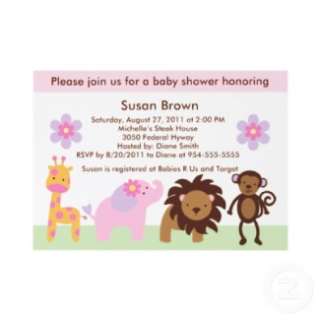 Bubblegum Jungle Animals Baby Shower Invitation invitation