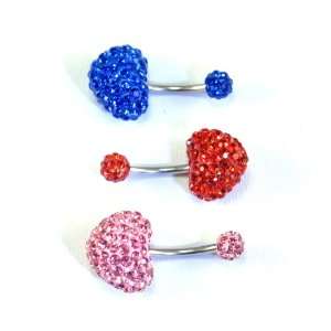 Belly Ring Swarovski Crystal Large Heart Belly Button Rings (3 Pack 