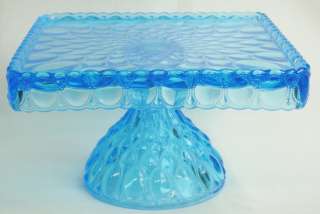 Teal Blue Glass LARGE Square Elizabeth Cake Stand HEAVY  