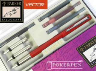 PARKER Vector CALLIGRAPHY pen SET RED+5 cartridges  