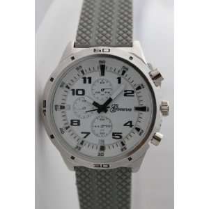 Mens Grey Geneva Silicone Textured Chronograph Sports Grey Watch Big 