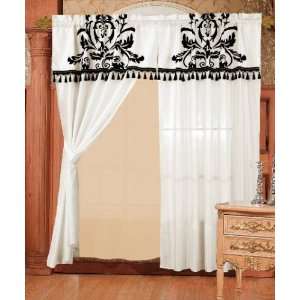 Panel Black and White Floral Window Curtain / Drape Set with Valance 