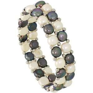  2 Row Black & White Pearl Stretchable Bracelet Jewelry