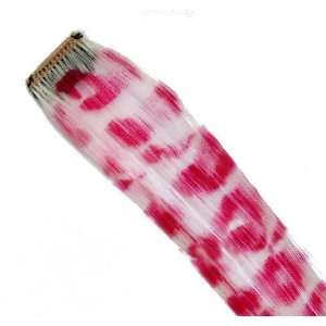  ??Long White and Cherry Pink Leopard Clip   On Hair Extensions 