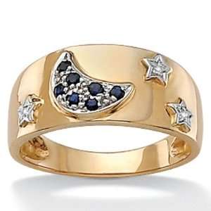   BLue Sapphire & Diamond Accents 10k Gold Moon & Star Ring Jewelry
