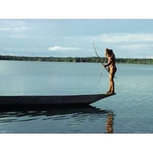 Indian Fishing with Bow and Arrow, Xingu,  Region, Brazil, South 