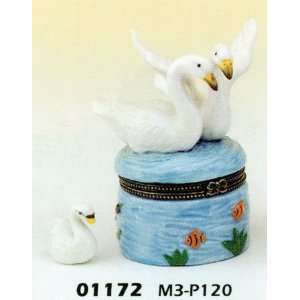  Porcelain Hinged Boxes MUTE White Swans Love Keepsake 