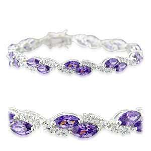  Sterling Silver Bracelets with Clear/Amethyst CZ ,7 Inches 