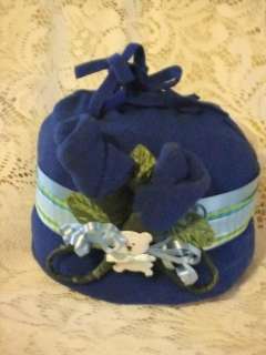 DIAPER BABY HAT CAKE SHOWER GIFT dark BLUE 2 SOCK ROSES  
