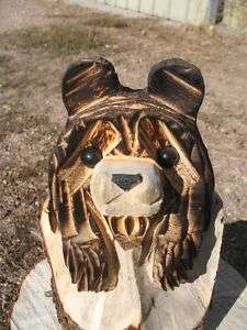Small Bear Stump Rustic Carvings Chainsaw Decor  