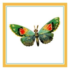 Colorful Green Yellow Butterfly Counted Cross Stitch Chart  