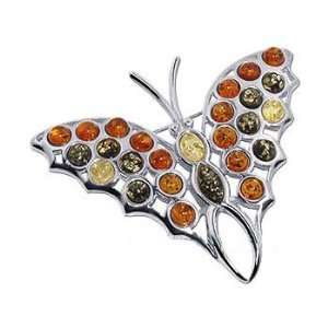  Sterling Silver Small Multi Amber Butterfly Brooch Animal Pin 