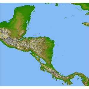   Topographic Satellite Map of Central America 24x22.5 