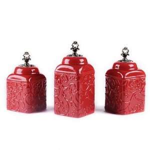   Tuscan Red Swirl Ceramic Kitchen Canisters 