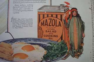 MAZOLA COOKING OIL INDIAN CORN GIRL ANTIQUE OLD AD 1925  