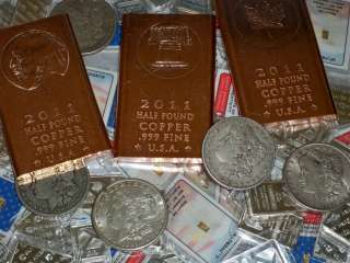 AUTHENTIC GOLD BAR SILVER BAR COPPER BAR & 100+ YEAR OLD SILVER DOLLAR 