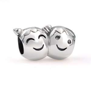   Jewelry .925 Silver Boy and Girl with Pigtails Face Bead Charm Pandora