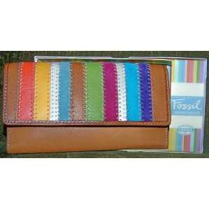  Fossil Striped Patchwork Clutch Checkbook Wallet 