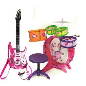 Pink 8pc Kids Girls Drum Set Musical Instrument Toy Playset +Rock N 
