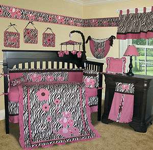 Baby Boutique   Pink Zebra 13 PCS Crib Bedding Set 0609132313950 