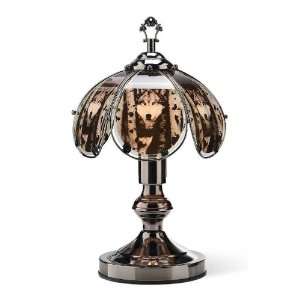   Wolf in Wood Theme Black Chrome Base Touch Lamp