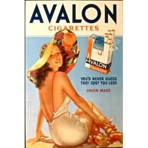 Avalon Cigarettes (Pin up) ~ Original 1930s Vintage Cardboard Sign 