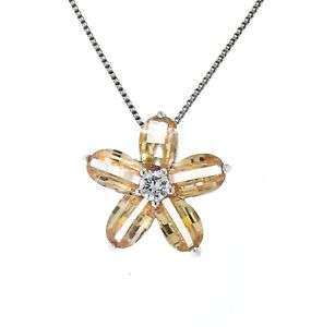 Gorgeous Sterling Silver 925 Champagne CZ Flower Pendant Necklace with 