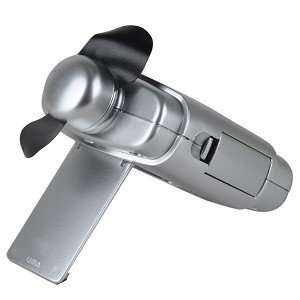  Fan w/Flashlight & Foldout Kickstand (Silver)   Enjoy a Cool Breeze 