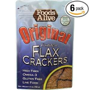 Foods Alive Golden Flax Crackers, Regular, 4 Ounce Pouches (Pack of 6)