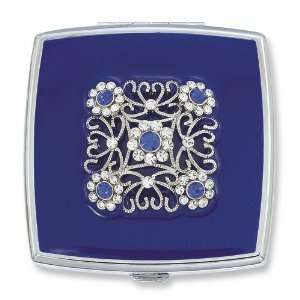  Blue Velvet Crystal & Enameled Compact Mirror Jewelry