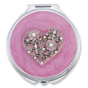    Love is in the Air Crystal & Enameled Heart Compact Mirror Jewelry