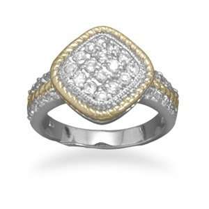   CZ Ring Rhodium 14 Karat Gold Plated Diamond Shape Cz Ring Sz 6