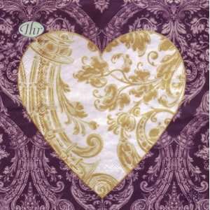   Cream Heart Damask Paper Lunch Napkins (20 Pack)