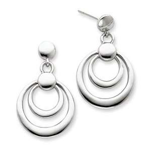    Sterling Silver Double Circle Dangle Post Earrings Jewelry