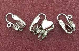 FOUR 8mm SILVERPLATED HEART CLIP ON EARRINGS WITH LOOP  