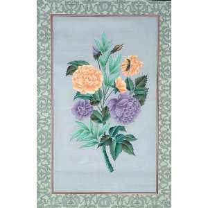  Decorative Mughal Flowers   Water Color Painting on Silk 