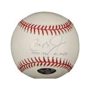 Cal Ripken Jr. Autographed Ball   with 83 91 AL MVP Inscription 