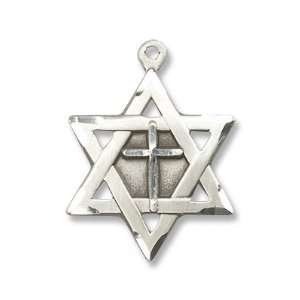 Sterling Silver Star of David with Cross Medal Pendant 
