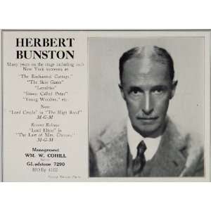  1930 Herbert Bunston Actor MGM Wm. W. Cohill Casting Ad 