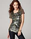 DKNY Jeans Top, Camouflage Sequin Short Sleeve Tee
