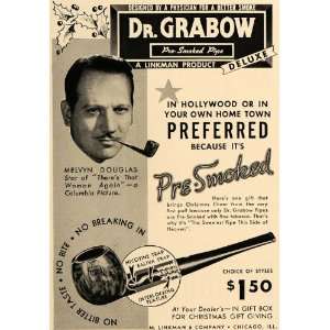 1938 Ad M Linkman & Co. Dr Grabow Pipes Melvyn Douglas   Original 