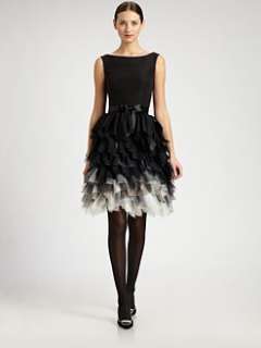 Oscar de la Renta   Silk Feathered Skirt Dress